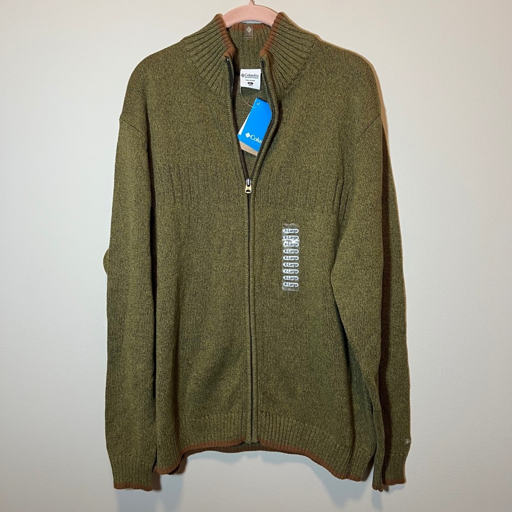 Columbia Mens ROC Full Zip Sweater XL Olive Green Cotton NWT